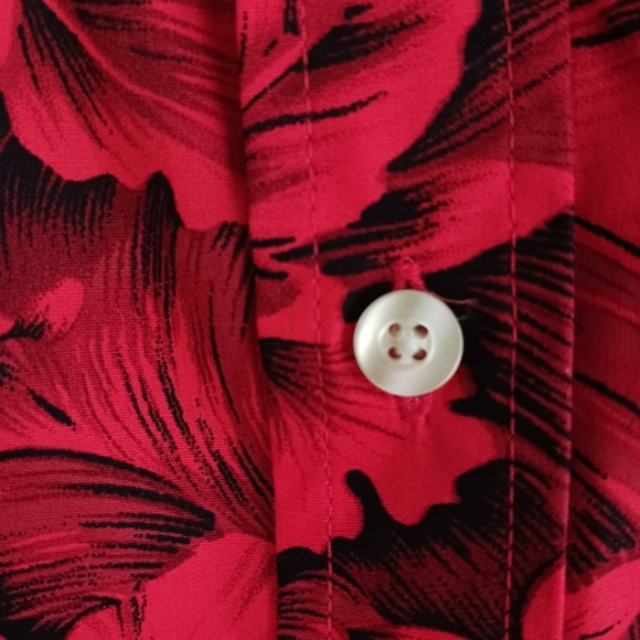 Size Large Ken LTD Mens Dress Shirt Red Floral, Cotton Tropical Fall - Picture 3 of 7